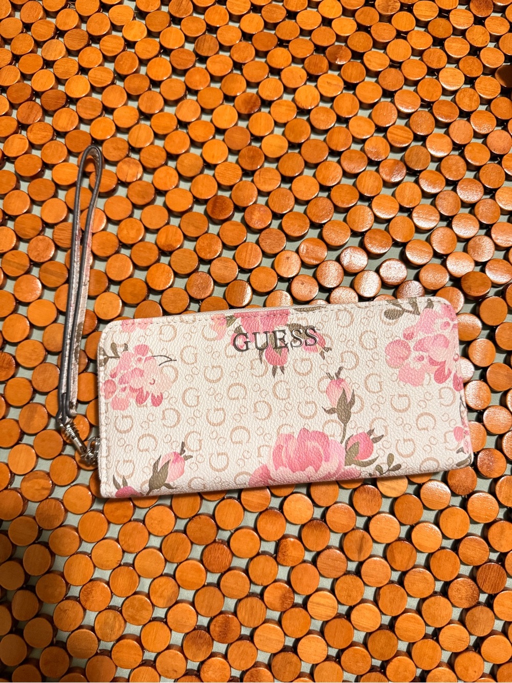 GUESS Pink and Cream Floral Wristlet Wallet
